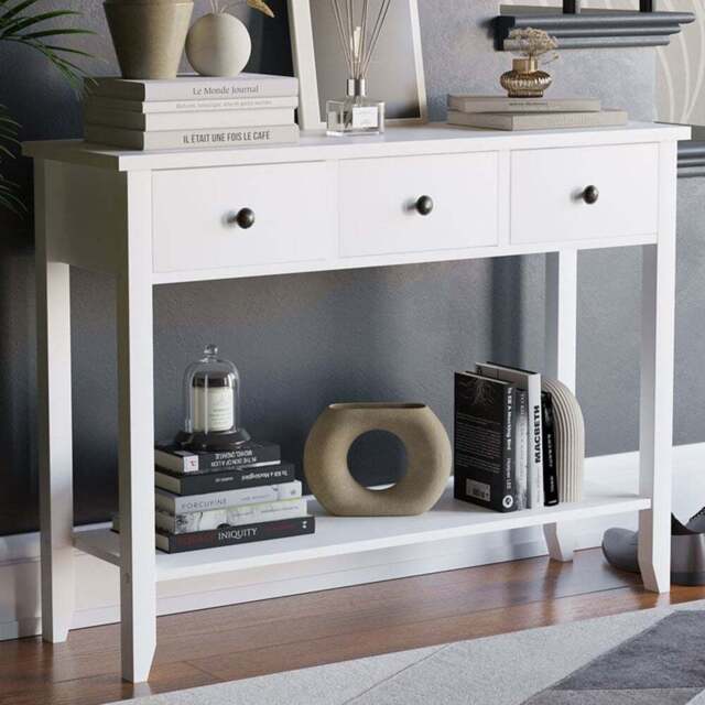 VIDA DESIGNS Windsor 3 Drawer White Console Table - Size: 30 x 100 x 74cm - Wilko - image 1