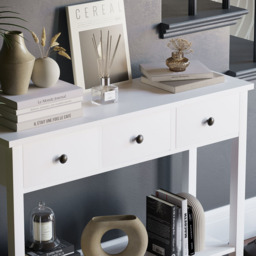 VIDA DESIGNS Windsor 3 Drawer White Console Table - Size: 30 x 100 x 74cm - Wilko - thumbnail 4