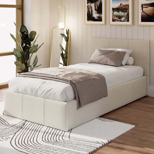 GFW Single Natural Hopsack Fabric End Lift Ottoman Bed with Memory Pocket Spring Mattress - Wilko - image 1