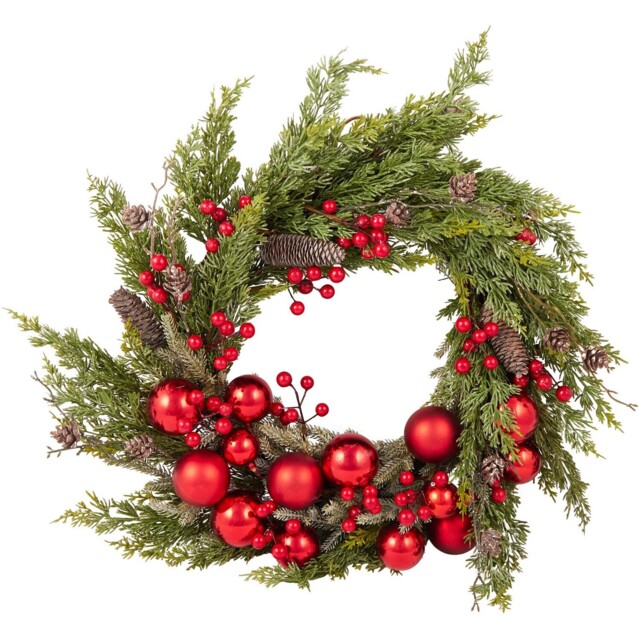 Sweeping Bauble and Red Berry Wreath - Green & Red - Wilko - image 1