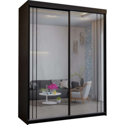 Sliding Wardrobes 4U 2 Sliding Door Black Modern Full Length Mirrored Wardrobe 150cm - Size: 2 Door - Wilko - thumbnail 3