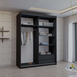 Sliding Wardrobes 4U 2 Sliding Door Black Modern Full Length Mirrored Wardrobe 150cm - Size: 2 Door - Wilko - thumbnail 5