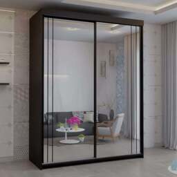Sliding Wardrobes 4U 2 Sliding Door Black Modern Full Length Mirrored Wardrobe 150cm - Size: 2 Door - Wilko - thumbnail 1