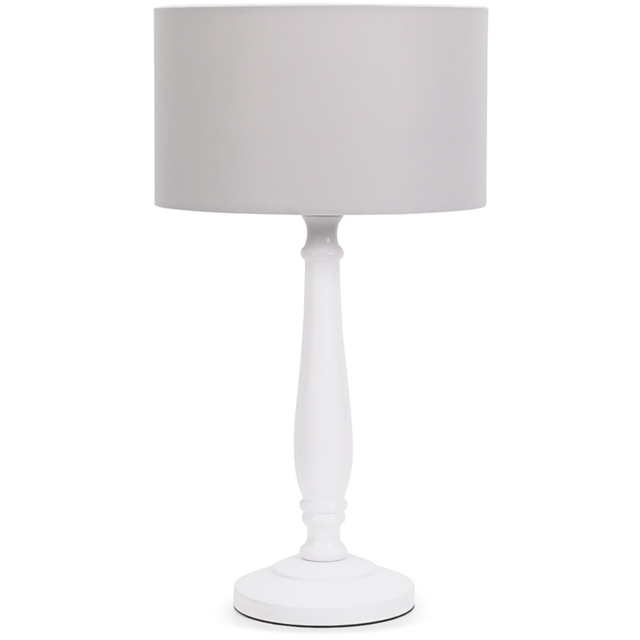 ValueLights Victoria Grey Fabric Drum Shade White Wood Traditional LED Table Lamp - Size: 45.5 x 25.5 x 25.5cm - Wilko - image 1