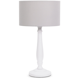 ValueLights Victoria Grey Fabric Drum Shade White Wood Traditional LED Table Lamp - Size: 45.5 x 25.5 x 25.5cm - Wilko