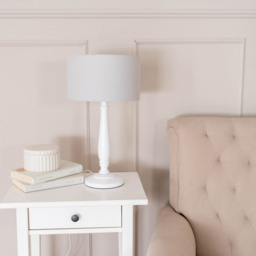 ValueLights Victoria Grey Fabric Drum Shade White Wood Traditional LED Table Lamp - Size: 45.5 x 25.5 x 25.5cm - Wilko - thumbnail 4