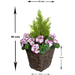 GreenBrokers Artificial Purple and White Geraniums Dark Rattan Planters 60cm 2 Pack - Size: 25 x 24 x 60cm - Multi - Wilko - thumbnail 4