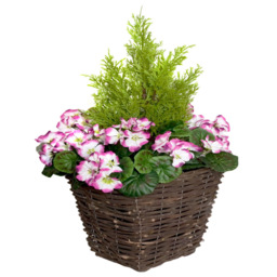 GreenBrokers Artificial Purple and White Geraniums Dark Rattan Planters 60cm 2 Pack - Size: 25 x 24 x 60cm - Multi - Wilko - thumbnail 3