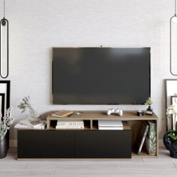 Decorotika Nexera 2 Door Walnut and Black Wide TV Stand - Size: 43 x 150 x 35.3cm - Multi - Wilko - thumbnail 6