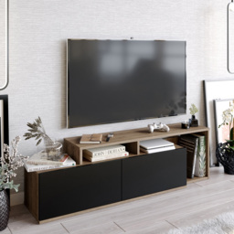 Decorotika Nexera 2 Door Walnut and Black Wide TV Stand - Size: 43 x 150 x 35.3cm - Multi - Wilko - thumbnail 5