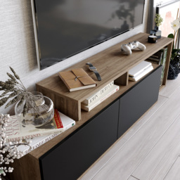 Decorotika Nexera 2 Door Walnut and Black Wide TV Stand - Size: 43 x 150 x 35.3cm - Multi - Wilko - thumbnail 4