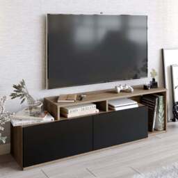 Decorotika Nexera 2 Door Walnut and Black Wide TV Stand - Size: 43 x 150 x 35.3cm - Multi - Wilko - thumbnail 1