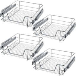 tectake Chrome Telescopic Drawer with Runners 14 x 47 x 44cm 4 Pack - Grey - Wilko