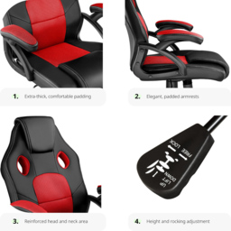 tectake Mike Black and Red Gaming Chair - Size: 114.5 x 68 x 69cm - Wilko - thumbnail 5
