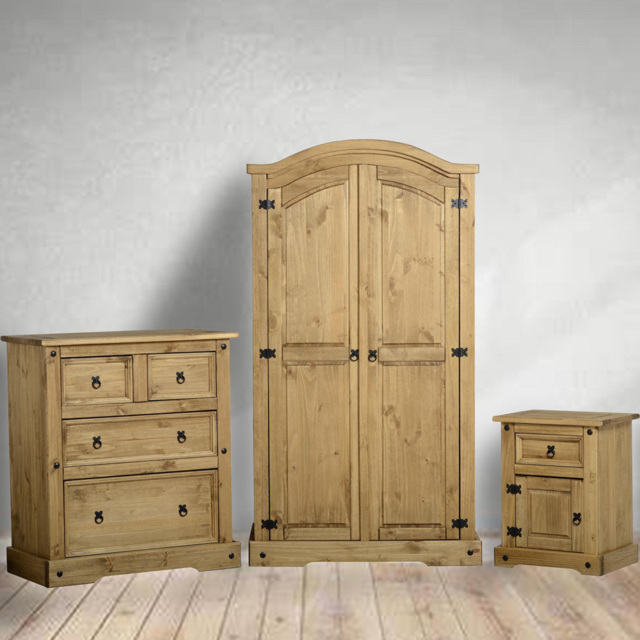 Seconique Corona Distressed Waxed Pine 3 Piece Bedroom Furniture Set - Brown - Wilko
