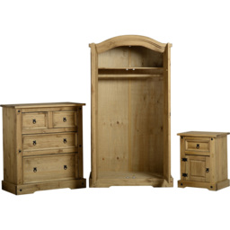 Seconique Corona Distressed Waxed Pine 3 Piece Bedroom Furniture Set - Brown - Wilko - thumbnail 4
