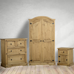 Seconique Corona Distressed Waxed Pine 3 Piece Bedroom Furniture Set - Brown - Wilko