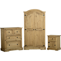 Seconique Corona Distressed Waxed Pine 3 Piece Bedroom Furniture Set - Brown - Wilko - thumbnail 3