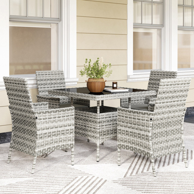 Outsunny 4 Seater Mixed Grey Rattan Patio Dining Set with Cushions - Wilko - image 1