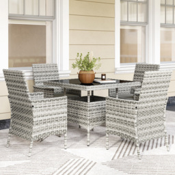 Outsunny 4 Seater Mixed Grey Rattan Patio Dining Set with Cushions - Wilko - thumbnail 1
