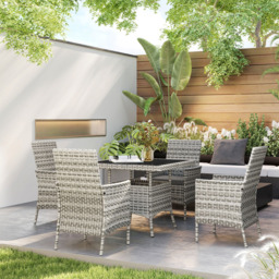 Outsunny 4 Seater Mixed Grey Rattan Patio Dining Set with Cushions - Wilko - thumbnail 5