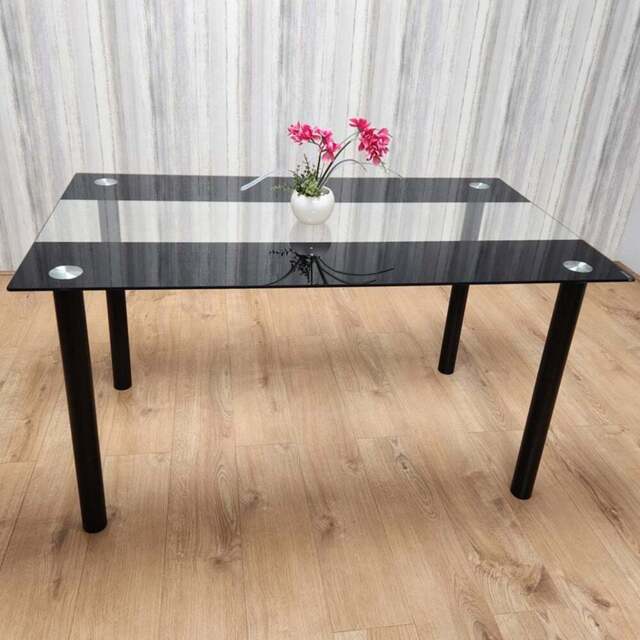 Portland Glass 6 Seater Dining Table Black - Wilko - image 1