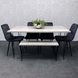 Kosy Koala 6 Seater Wood and Velvet Tufted Dining Bench Set Grey and Black - Multi - Wilko