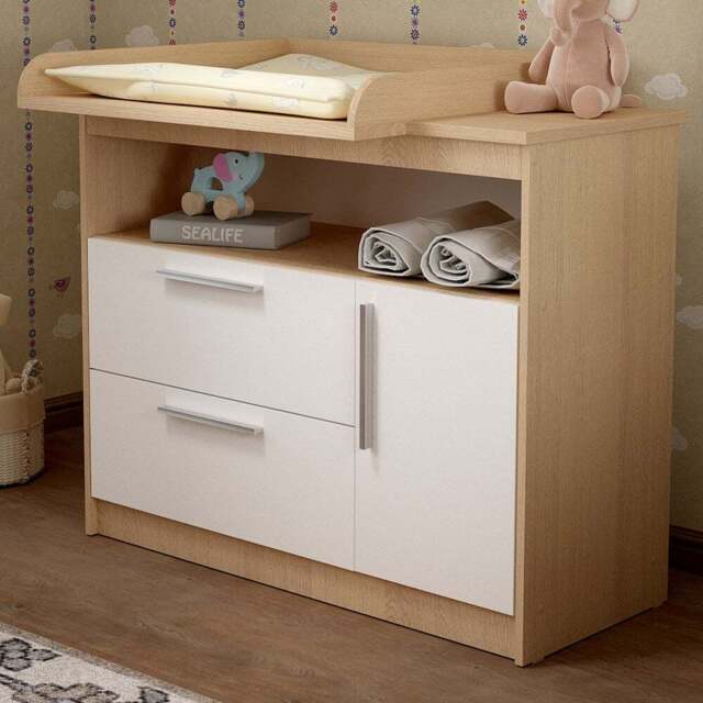 Shefa 1150 Single Door 2 Drawer Single Shelf Elm and White Kids Changing Unit - Size: 89 x 111 x 75cm - Elm-white - Wilko - image 1