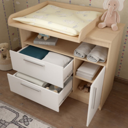 Shefa 1150 Single Door 2 Drawer Single Shelf Elm and White Kids Changing Unit - Size: 89 x 111 x 75cm - Elm-white - Wilko - thumbnail 5