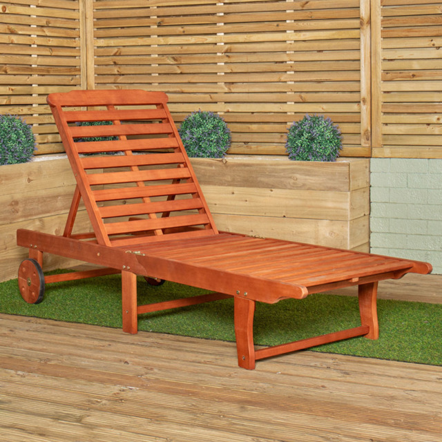Samuel Alexander Wooden Foldable Sun Lounger with Wheels - Size: 95.0 cm x 192.0 cm x 65.0 cmcm - Brown - Wilko - image 1