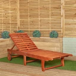 Samuel Alexander Wooden Foldable Sun Lounger with Wheels - Size: 95.0 cm x 192.0 cm x 65.0 cmcm - Brown - Wilko - thumbnail 4