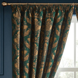 Paoletti Shiraz Emerald Floral Jacquard Pencil Pleat Curtain 168 x 183cm - Size: W 183 x D 168cm - Green - Wilko - thumbnail 3