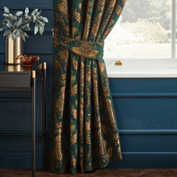 Paoletti Shiraz Emerald Floral Jacquard Pencil Pleat Curtain 168 x 183cm - Size: W 183 x D 168cm - Green - Wilko - thumbnail 4