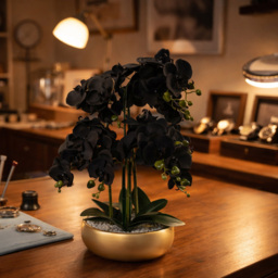 Leaf Black Orchid Artificial Plant with Gold Ceramic Planter 1.9ft - Size: 60 x 40 x 40cm - Wilko - thumbnail 3