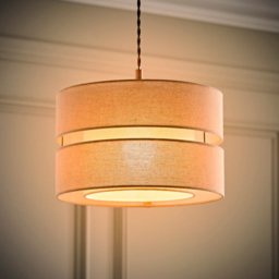 ValueLights Sophia-2 Tier Natural Linen Medium Drum Ceiling Lamp Shade - Size: 18.5 x 30 x 30cm - Cream - Wilko - thumbnail 3