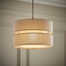 ValueLights Sophia-2 Tier Natural Linen Medium Drum Ceiling Lamp Shade - Size: 18.5 x 30 x 30cm - Cream - Wilko - thumbnail 4