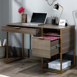 Teknik Office Lux Retro Style Diamond Ash Finish Desk Brown - Size: 75.5 x 120.6 x 50.8cm - Wilko - thumbnail 1
