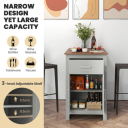 Costway 2 Seater Single Drawer Double Door Grey Counter Height Dining Table - Size: 133 x 68 x 14cm - Wilko - thumbnail 7