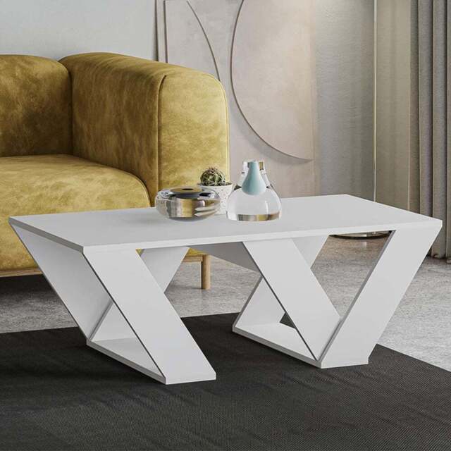 Decortie Pipra White Modern Coffee Table - Size: 40 x 110 x 60cm - Wilko - image 1