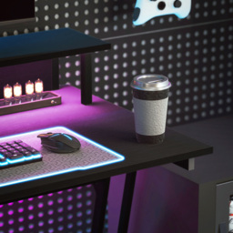 HOMCOM Black LED Gaming Desk with Power Outlets and Monitor Stand - Size: 88.5 cm x 60.0 cm x 100.0 cmcm - Wilko - thumbnail 4