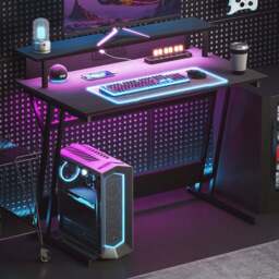 HOMCOM Black LED Gaming Desk with Power Outlets and Monitor Stand - Size: 88.5 cm x 60.0 cm x 100.0 cmcm - Wilko - thumbnail 1
