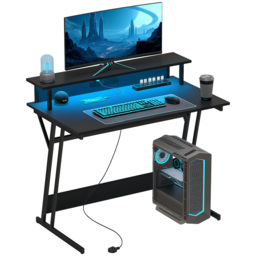 HOMCOM Black LED Gaming Desk with Power Outlets and Monitor Stand - Size: 88.5 cm x 60.0 cm x 100.0 cmcm - Wilko - thumbnail 3