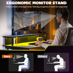 HOMCOM Black LED Gaming Desk with Power Outlets and Monitor Stand - Size: 88.5 cm x 60.0 cm x 100.0 cmcm - Wilko - thumbnail 7