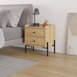 Decortie Malta 2 Drawer Oak and Black Metal Leg Bedside Table - Brown - Wilko - thumbnail 5