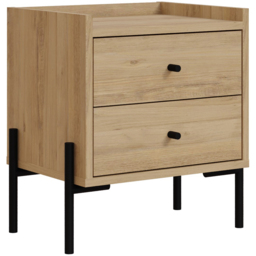 Decortie Malta 2 Drawer Oak and Black Metal Leg Bedside Table - Brown - Wilko - thumbnail 3