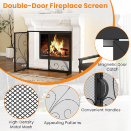 Costway Double Door Black Steel Fire Guard with Magnetic Panels - Size: 104.1 x 86.4 x 10.16cm - Wilko - thumbnail 6