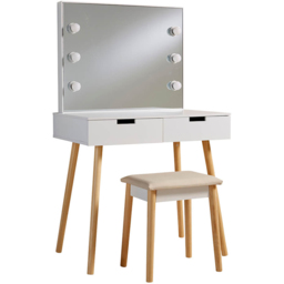 Home Source Hollywood 2 Drawer Light Mirror Dressing Table and Stool - Size: 134.5 x 50 x 80cm - White - Wilko - thumbnail 3
