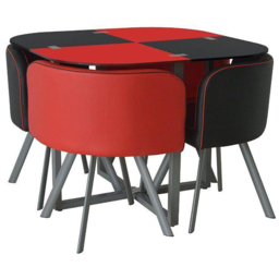 Kosy Koala 4 Seater Glass and Faux Leather Dining Set Red and Black - Multi - Portland - Wilko - thumbnail 4