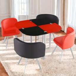 Kosy Koala 4 Seater Glass and Faux Leather Dining Set Red and Black - Multi - Portland - Wilko