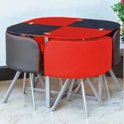Kosy Koala 4 Seater Glass and Faux Leather Dining Set Red and Black - Multi - Portland - Wilko - thumbnail 3